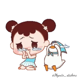 👧 哭泣, 伤心, 女孩, 卡通, 可爱, 卡哇伊, 情绪, 表情符号 telegram sticker