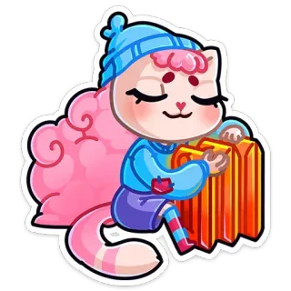☺️ kucing, akordeon, musik, musim dingin, imut, stiker, kartun telegram sticker