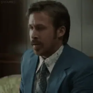 😐 Ryan Gosling นักแสดง, ภาพยนตร์, หนวด, ผู้ชาย, สูทสีน้ำเงิน telegram sticker