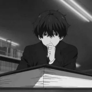 🕸 Anime, Menino, Estudando, Biblioteca, Preto e branco telegram sticker