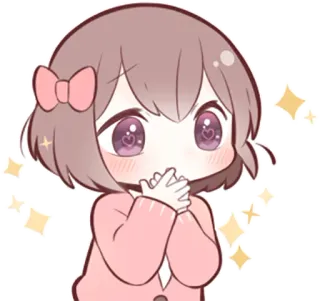 ✨ Чиби, Аниме, Милый, Девушка, Розовый, Бант, Блестки telegram sticker