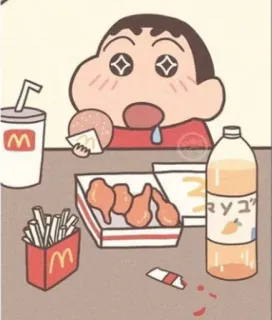 🤤 Shin-chan Nohara Crayon Shin-chan ชินจัง, การ์ตูน, อนิเมะ, อาหาร, mcdonalds, เฟรนช์ฟราย, ไก่ telegram sticker