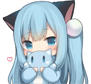 ♥ Anime, Chibi, Niedlich, Kawaii, Mädchen, Katzenohren, Blaue Haare telegram sticker