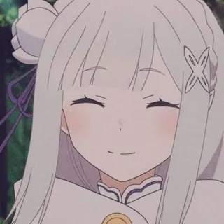 ✨ Emilia Re:Zero animé, femme, mignon, souriant, Emilia, Re:Zero, cheveux blancs, personnage telegram sticker