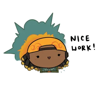 👍 NICE WORK! dibujo animado, pegatina, lindo, personaje, naranja, verde whatsapp sticker