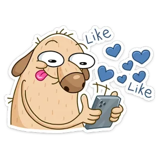 👍 Like Hoạt hình, Chó, Điện thoại, Thích, Mạng xã hội, Trái tim telegram sticker