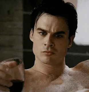 🕳 Damon Salvatore The Vampire Diaries vampier, wijn, bad, tv serie, bovennatuurlijk telegram sticker