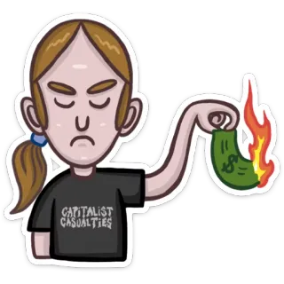 😑 CAPITALIST CASUALTIES dibujos animados, dinero, quemando, capitalismo, político, anticapitalismo telegram sticker