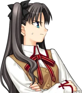 😠 Rin Tohsaka Fate/stay night Anime, Chica, Personaje, Pelo castaño, Ojos azules, Tsundere whatsapp sticker
