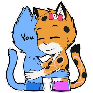 👨 You Cartoon, Katze, Umarmung, Liebe, Freundschaft, süß, Anime telegram sticker