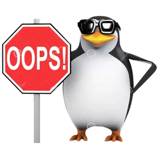 🔞 OOPS! chim cánh cụt, biển báo dừng, úi, hoạt hình, kính râm telegram sticker