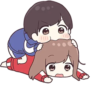 💙 漫画, ちび, カップル, かわいい, 愛情 telegram sticker