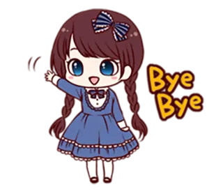 😀 Bye Bye 만화, 소녀, 손 흔드는, 안녕, 애니메이션, 귀여운 telegram sticker