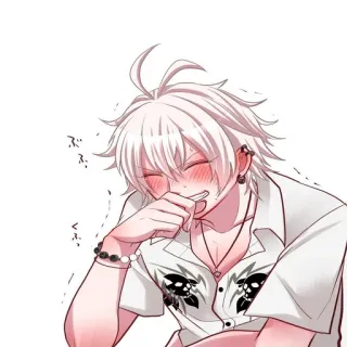 🤣 Anime, Cartoon, Weiße Haare, Lachend, Fröhlich, Errötend telegram sticker