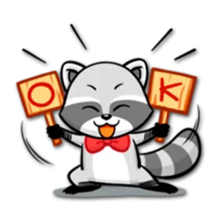 🆗 OK raton laveur, animal, ok, d'accord, approbation, mignon, dessin animé whatsapp sticker