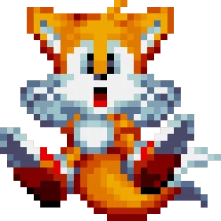 😵 Tails Sonic the Hedgehog video game, pixel art, character, fox, cartoon telegram sticker
