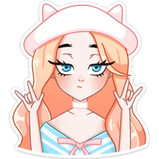 🤘 стикер, девушка, кошачьи ушки, мультфильм, аниме, милый telegram sticker