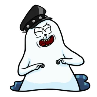 😏 тюлень, мультик, животное, кожа, шляпа, заклепки telegram sticker