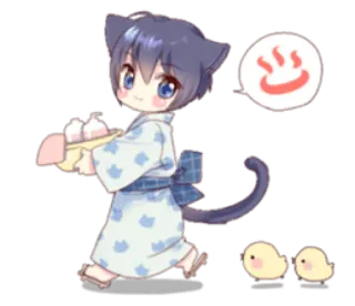 🚶‍♀ Anime, Catboy, Yukata, Kawaii, Imut, Chibi, Kartun telegram sticker