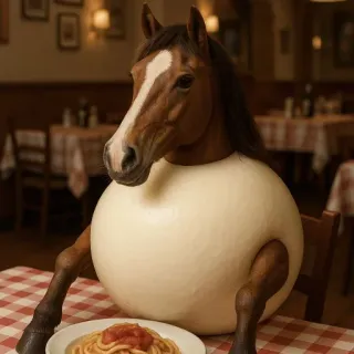 🤩 cavallo, spaghetti, tavolo, ristorante, animale, cibo telegram sticker