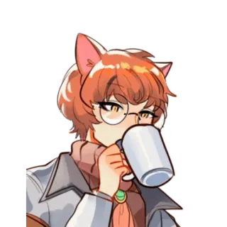 ☕️ Аниме, Кофе, Кошачьи ушки, Милый, Каваий, Иллюстрация telegram sticker