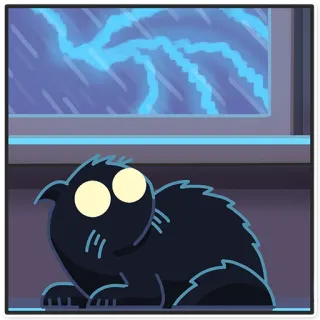 🙀 cat, lightning, storm, rain, window, cartoon, animal telegram sticker