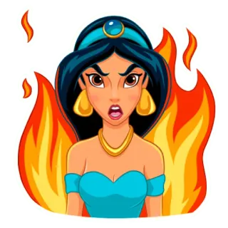 🔥 Jasmine Aladdin Disney, księżniczka, kreskówka, ogień, zły telegram sticker