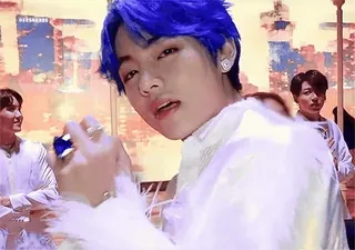 ๐คญ V v, bts, kpop, idol, singer, blue hair telegram sticker