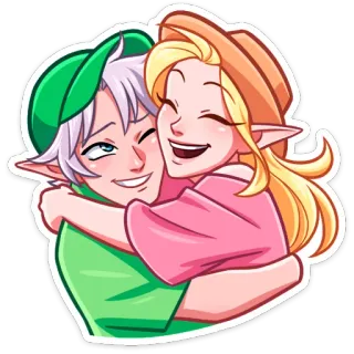 ⏺ abrazo, pareja, anime, elfo, dibujos animados, amistad, romance, afecto telegram sticker