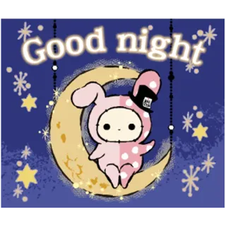 💤 Good night boa noite, lua, coelho, estrelas, noite, fofo, desenho animado whatsapp sticker