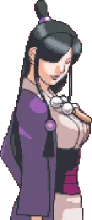 😕 Maya Fey Ace Attorney video game, character, woman, pixel art, attorney, spirit medium telegram sticker