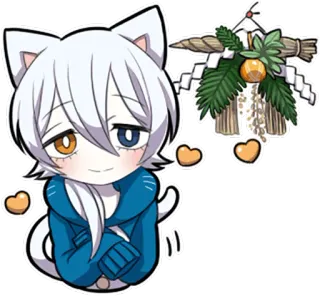 🎍 kot, anime, kawaii, słodkie, serce, kotołak, chibi telegram sticker