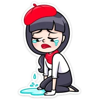 😭 плач, грустно, слёзы, расстроен, мультик, девочка, берет telegram sticker