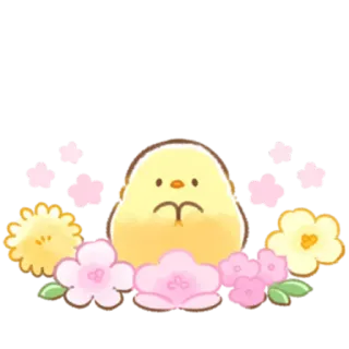 💐 каваий, милый, цыпленок, цветы, пастельный telegram sticker
