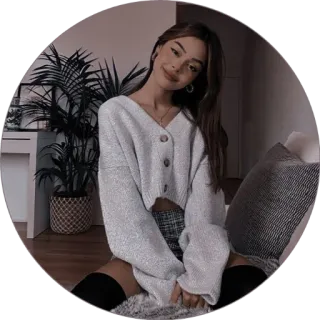 🏹 femme, portrait, fille, pull, assise, intérieur telegram sticker