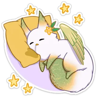 😴 tidur, imut, rubah, binatang, kawaii, fantasi, kartun, bantal, bintang telegram sticker