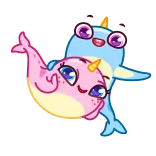 👋 Narval, Fofo, Desenho animado, Animal, Adesivo, Amigável, Personagem telegram sticker