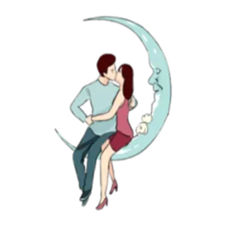 🌑 amor, beijo, casal, lua, romance, romântico telegram sticker