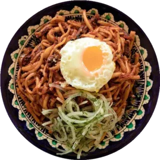 🍽 еда, лапша, яйцо, лук, блюдо, кухня telegram sticker