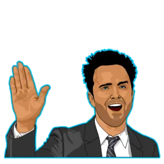 😃 salutation, signe de la main, homme, costume, bonjour, bienvenue telegram sticker