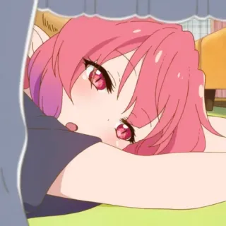 😓 Anime, Mädchen, rosa Haare, liegend, drinnen telegram sticker