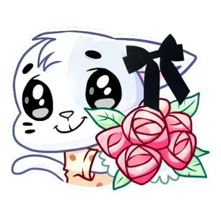 💐 猫, 花, リボン, かわいい, アニメ, 動物, ステッカー telegram sticker
