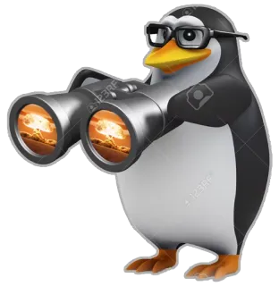 ☢ penguin, binoculars, nuclear, explosion, cartoon, spy telegram sticker