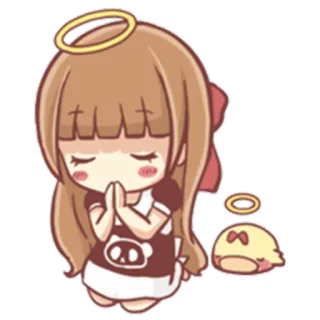 🙏 애니메이션, 치비, 소녀, 천사, 후광, 귀여운, 카와이 telegram sticker