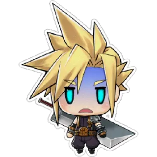 😱 Cloud Strife Final Fantasy VII chibi, anime, personaggio, final fantasy, spada, gioco telegram sticker