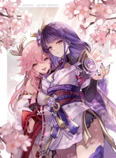 💗 Yae Miko Genshin Impact 动漫, 原神, 八重神子, 可爱, 樱花 telegram sticker
