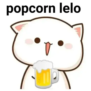 😋 popcorn lelo gato, palomitas, Lelo, lindo, emoji, cerveza, alcohol whatsapp sticker
