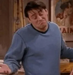 ☹ Joey Tribbiani Friends wzruszenie ramionami, zmieszany, Joey, Przyjaciele, sitcom telegram sticker