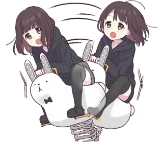 😆 Аниме, Девочки, Качалка на пружине, Детская площадка, Кролик, Милый telegram sticker