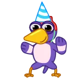 🥳 party, cartoon, bird, animal, celebration, hat telegram sticker